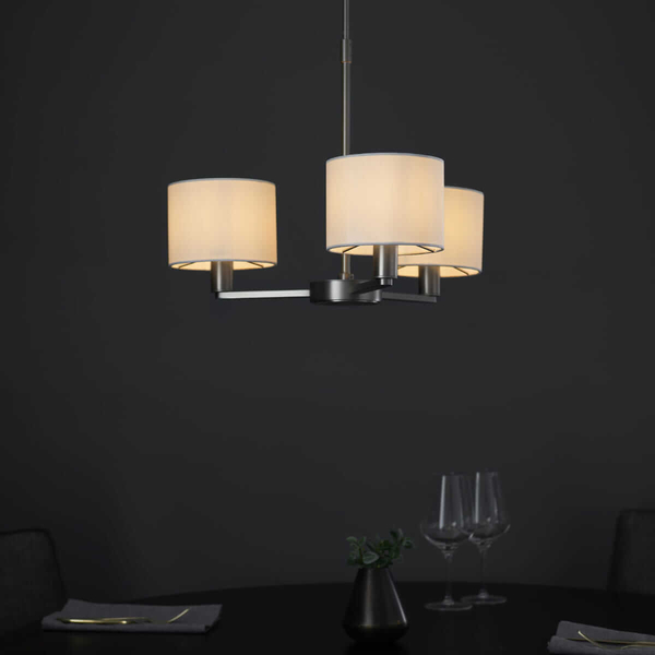 Lampa wisząca abażurowa Daley 60256 Endon nikiel biała srebrna