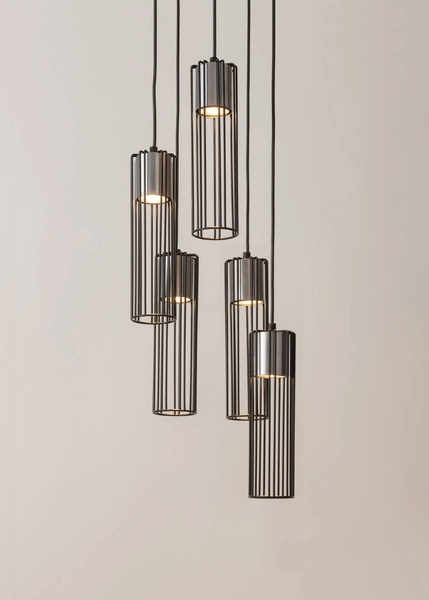 Lampa wisząca Fobia z drucianymi kloszami czarna srebrna