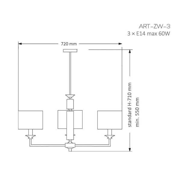 Lampa wisząca potrójna Artu ART-ZW-3 (N) do sypialni nikiel czarna