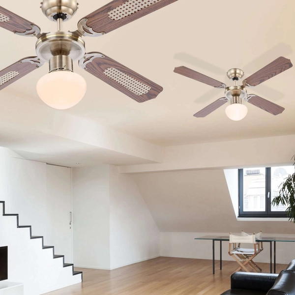 LAMPOWENTYLATOR sufitowy CHAMPION 0309 Globo metalowa OPRAWA plafon WIATRAK z regulacją obrotów mosiądz brązowy