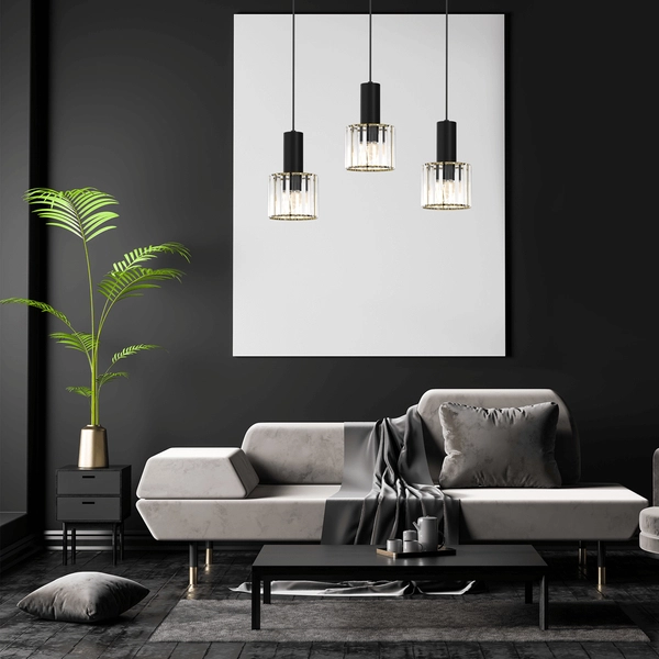 Wisząca lampa Cristal MLP8361 szklane klosze czarne złote