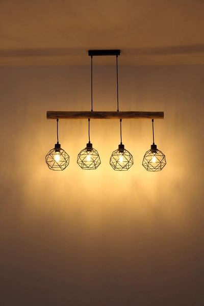 Lampa wisząca Theodor 154 16-4 druciana czarna drewniana