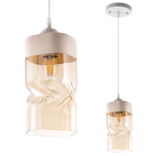 Skandynawska lampa wisząca VEN N3738/1H WH szklany bursztynowy biały