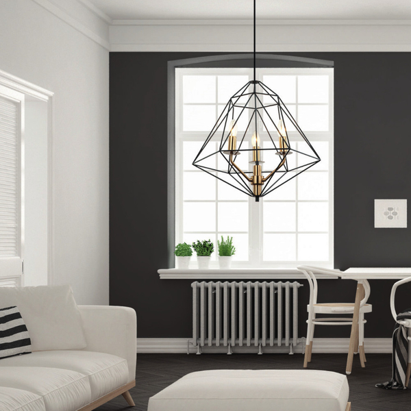 Świecznikowa LAMPA wisząca MARESMO PEN-6369-3-BKBR Italux druciana OPRAWA metalowy zwis klatka geometryczna czarna złota
