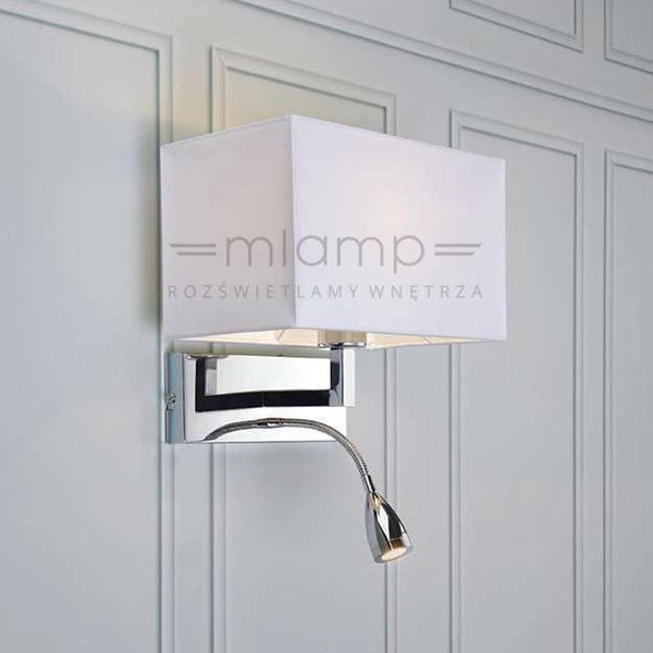 Kinkiet LAMPA ścienna SAVOY 106307 Markslojd abażurowa OPRAWA do czytania LED 3W na peszlu chrom biała