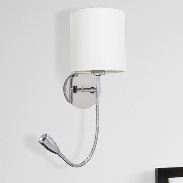 Kinkiet LAMPA ścienna LARKIN 6529 Rabalux abażurowa OPRAWA z peszlem LED 3W 2800K do czytania chrom biała halva