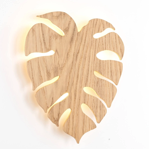 Ekologiczna lampa ścienna Monstera 5422 do przedpokoju liść drewniana