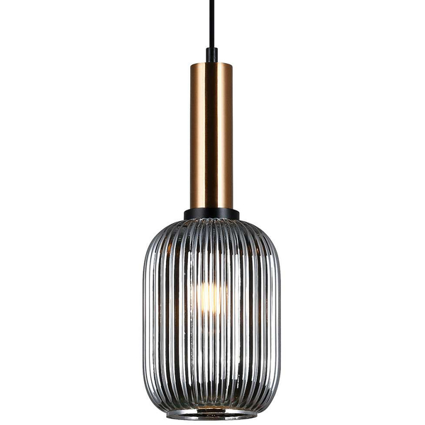 LAMPA wisząca ANTIOLA PND-5588-1M-BRO+SG Italux szklana OPRAWA loftowy zwis plisowany mosiężny przydymiony