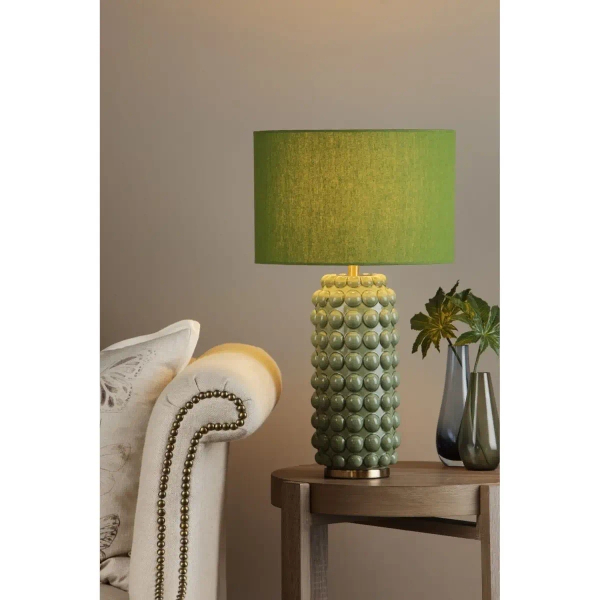 Tkaninowa lampa stołowa Etzel ETZ4224 ceramiczna zielona mosiądz