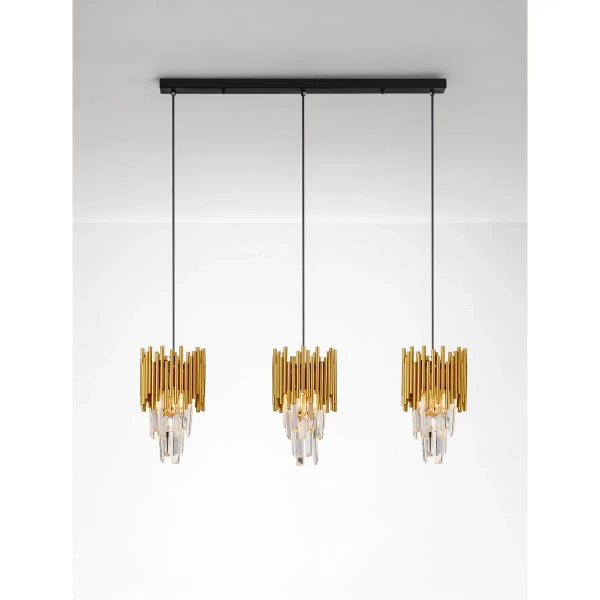 Potrójna lampa wisząca PELAVRO LE45106 crystals nad stół złota