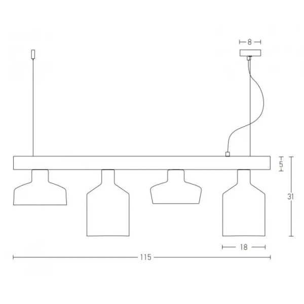 Drewniana wisząca lampa 22213 tubki na belce drewno czarny brązowy