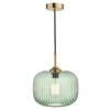 Lampa wisząca nad wyspę Demarius DEM0124 do jadalni szklana zielona mosiądz