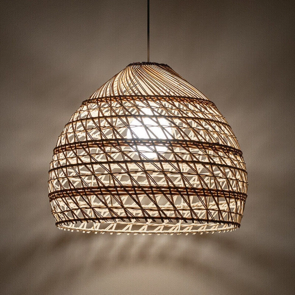 Lampa wisząca Boho 11151 pleciona japandi kuchenna stalowa drewniana biała