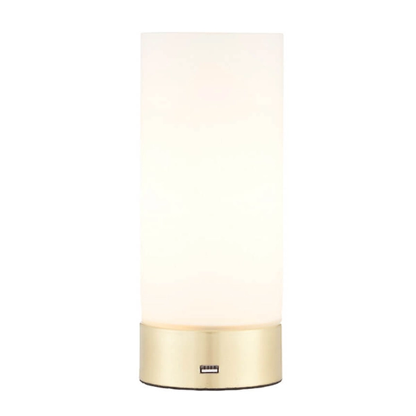 Stołowa lampa tuba Dara 69520 USB ściemnialna mosiądz biały