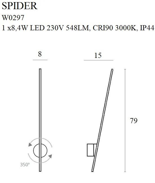 Złota LAMPA ścienna SPIDER W0297 Maxlight metalowy kinkiet LED 8,4W 3000K do łazienki IP44 złoty