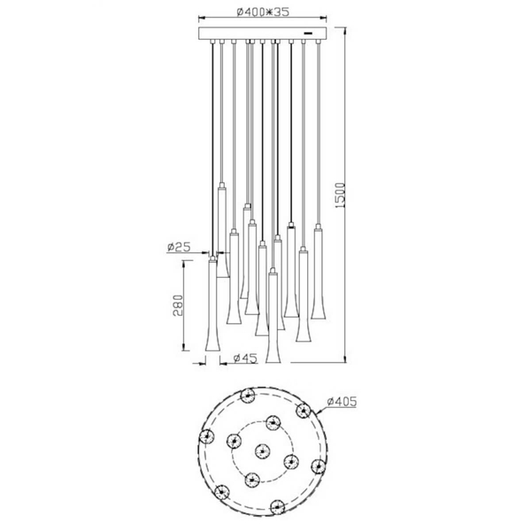 Kaskadowa lampa wisząca FIATO 352091117 LED 3W 2300-4000K czarny multikolor