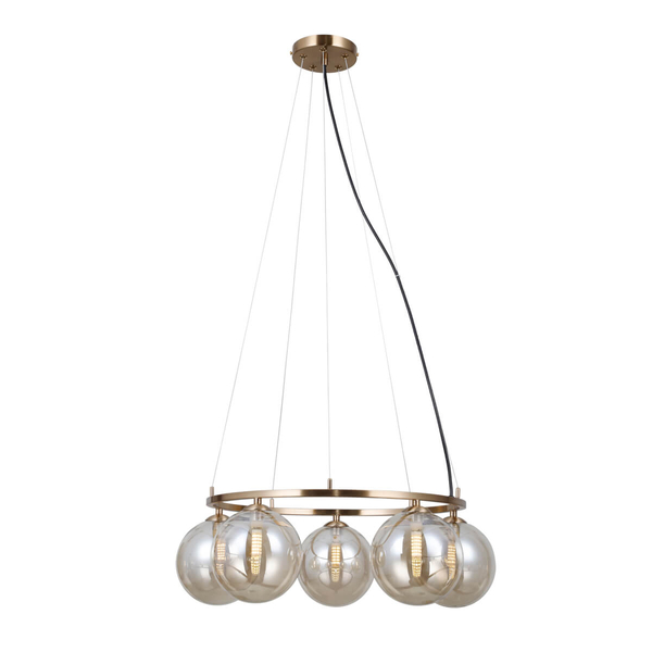 Okrągła wisząca lampa Molite PND-1098-5R-HB do jadalni złota bursztynowa