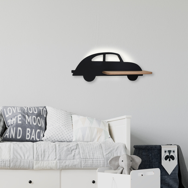 Drewniana lampa ścienna Kids Car 21-85078 LED 5W 4000K półka czarny drewno