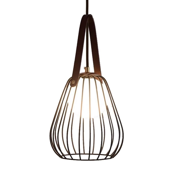 LAMPA wisząca BACOLI LP-1212/1PS BK Light Prestige metalowa OPRAWA druciana klatka zwis na skórzanym pasku czarny