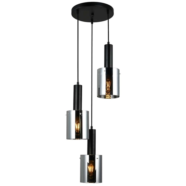 Wisząca LAMPA loftowa SARDO PND-5581-3A-BK+SG Italux skandynawska OPRAWA szklany ZWIS tuby kaskada przydymiona czarna