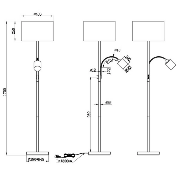 Podłogowa lampa stojąca HOTEL 403900201 Trio do salonu biały srebrny
