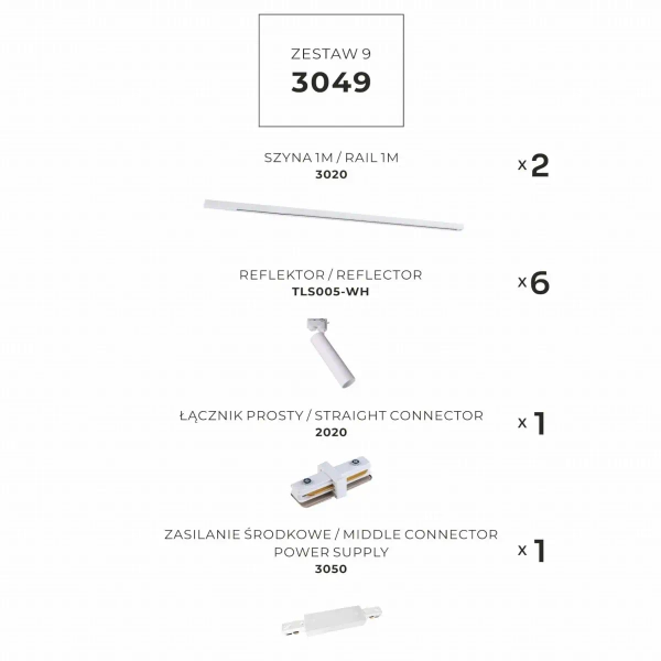 Sufitowe szynoprzewody jednoobwodowe 3049 regulowany zestaw biały