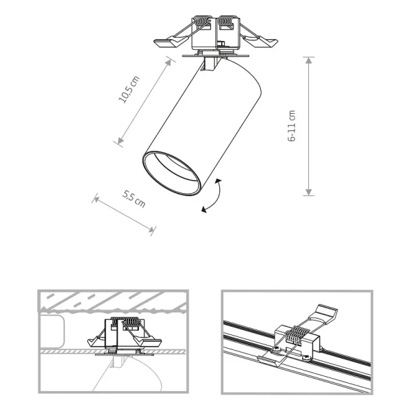 Wpuszczana lampa do salonu MONO 7827 tuba okrągła biała