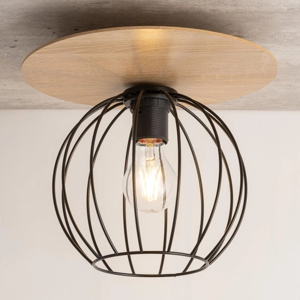 Industrialna lampa sufitowa Cyber 32354 druciana czarna drewno