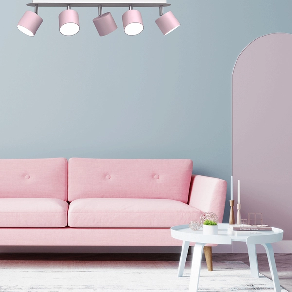 5-punktowa lampa sufitowa Dixie nad łóżko biała różowa