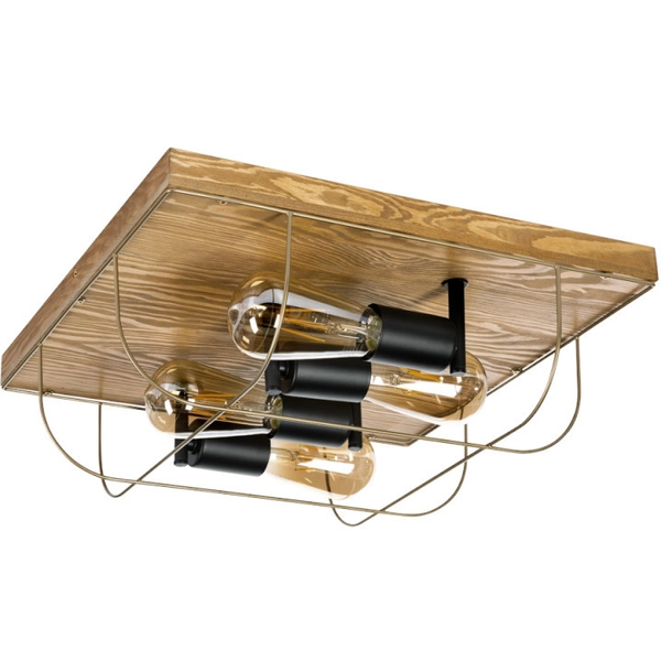 Lampa sufitowa NETUNO 92074457 industrialna druciana drewno srebrna