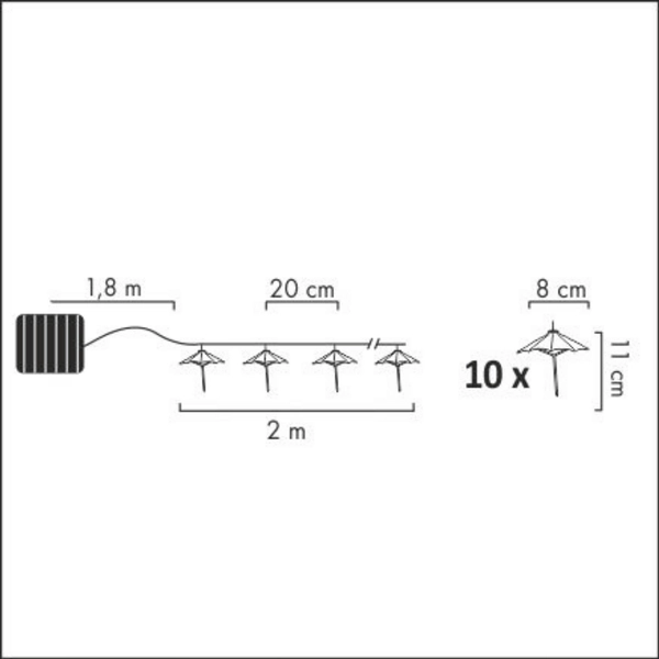 Dekoracyjna girlanda parasolki solarne 10 LED IP44 3,8m zimne