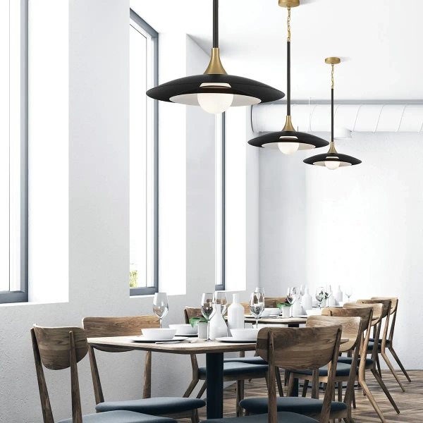 Metalowa lampa wisząca Welsh QN-WELSH-P-BK LED 15W 3000K złota czarna