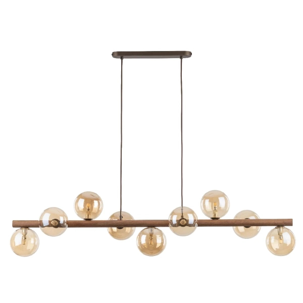 Lampa wisząca kulista Estera Wood 11097 molekuły brązowa bursztynowa