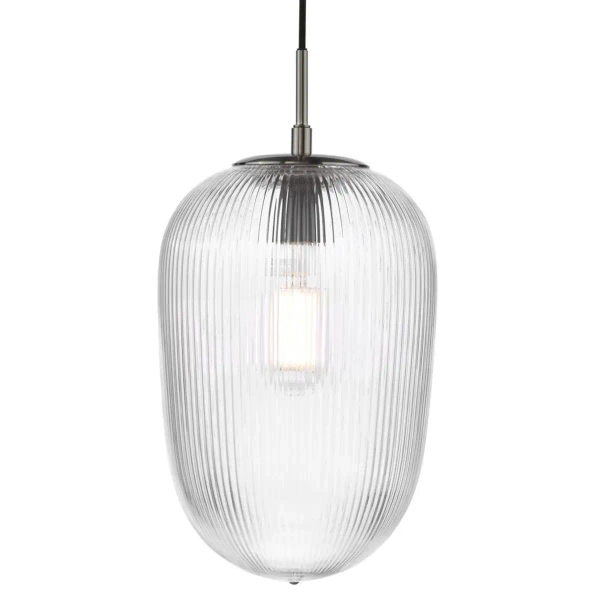 Ryflowana lampa wisząca Abrielle ABR0108 szklany owalny nikiel