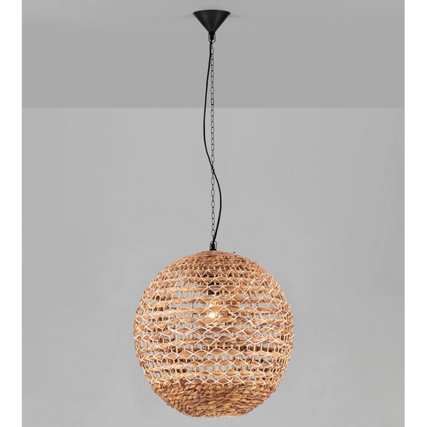 Okrągła lampa wisząca GUARDIA LE44576 ball kula naturalna czarna