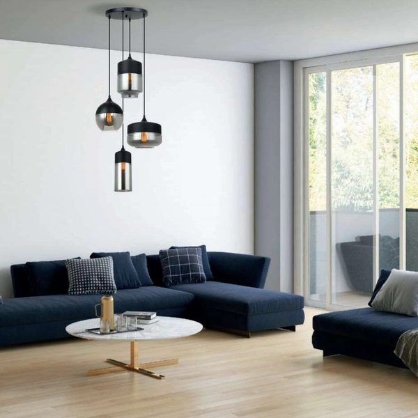 Loftowa LAMPA wisząca MOLINA MDM-4364/4 BK+SG Italux szklana OPRAWA skandynawski ZWIS kaskada czarna przydymiona