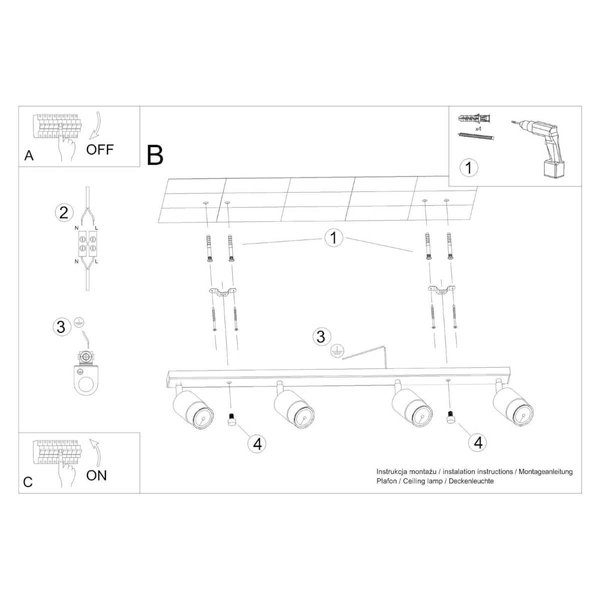 Regulowana lampa sufitowa SL.1067 do garderoby czarna chrom