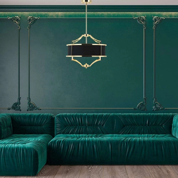 LAMPA okrągła Stesso Gold Nero M Orlicki Design wisząca OPRAWA w stylu klasycznym abażurowa czarna złota OUTLET