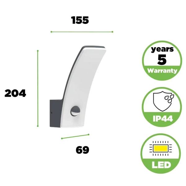 Elewacyjna lampa z czujnikiem KILO 5203902335 LED 11,5W 3000K IP44 szara