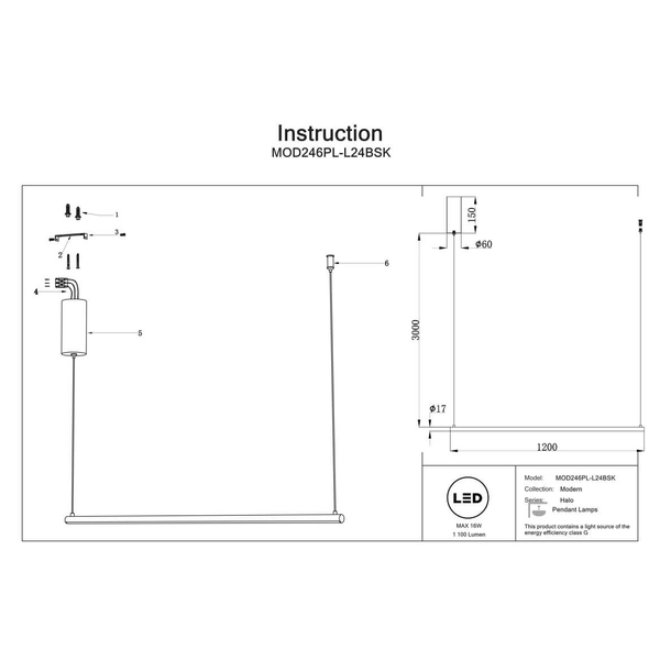 Podłużna lampa Halo MOD246PL-L24BSK Maytoni LED 16W 3000K mosiądz