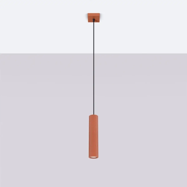 Podłużna lampa wisząca KARBON SL.1630 tuba ryflowana terakota