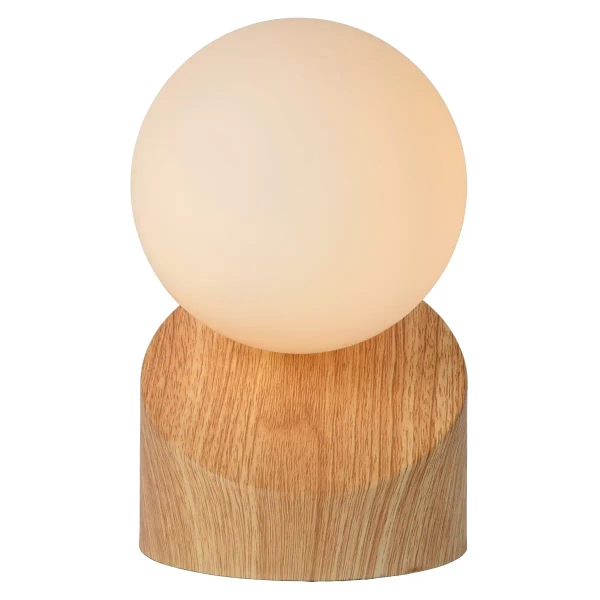Lampka na szafkę nocną kula Len 45561/01/72 Lucide szklana biała drewniana