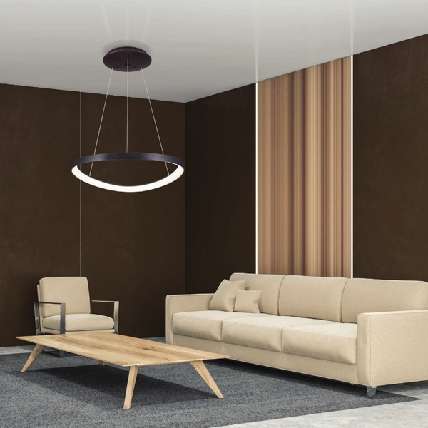 LAMPA wisząca MORFI 5355-848ROP-BC-3 Italux metalowa OPRAWA okrągły ZWIS pierścień LED 48W 3000K ring biały kawowy