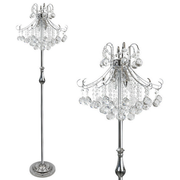 Podłogowa LAMPA stojąca Barcelona 6245/4F 8C Elem szklana OPRAWA glamour z kryształkami crystals chrom przezroczysta