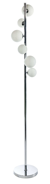 Designerska lampa podłogowa Sybilla do sypialni chrom biała