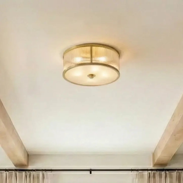 Plafon sufitowy art deco CONCORD mosiężny metalowy szkło ryflowane 3xE27 do salonu C03484BR