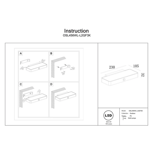 Elewacyjna lampa tarasowa Pir OSL456WL-L2GF3K Maytoni IP54 grafitowa