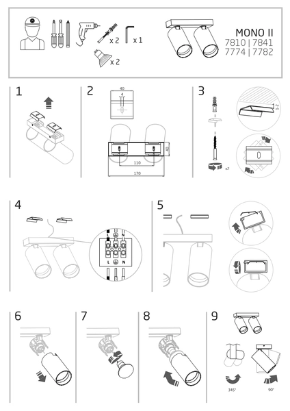 Minimalistyczna lampa pokojowa Mono 7841 czarne tuby ruchome hol