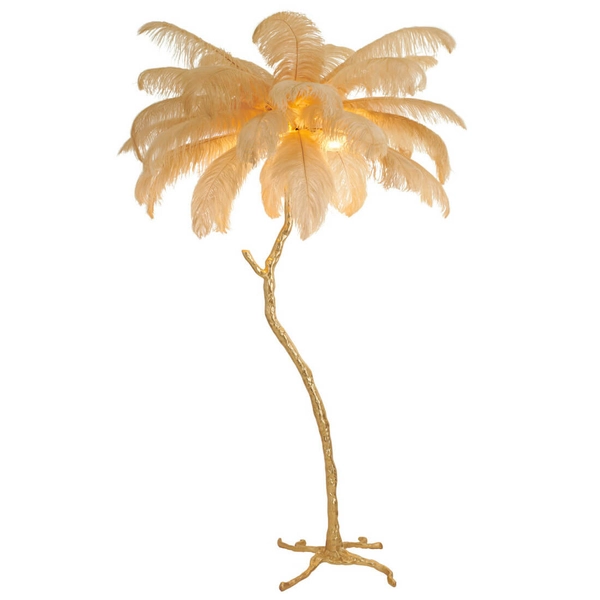 Lampa podłogowa piórkowa EMU ST-DN128-F beige do salonu beżowy złoty