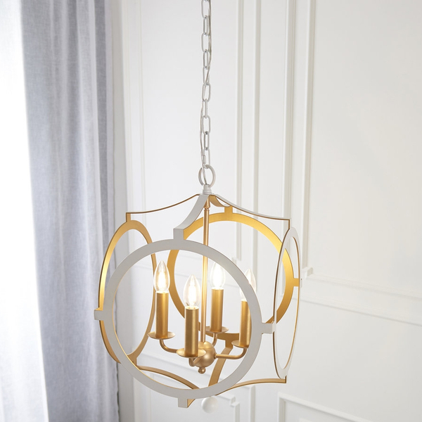 Nowoczesna lampa świecznikowa L&-191922 Light& zwis biała złota